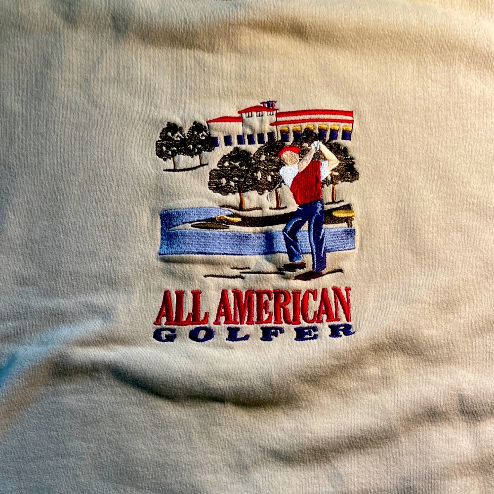 Vintage All American Golfer sweatshirt. Tan with black trim. Size L
